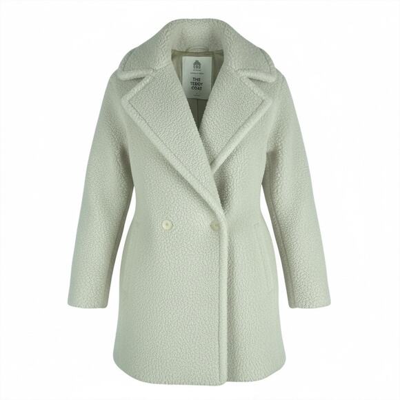 Aritzia Babaton Wool Double Breasted Short Teddy Coat Cream White Size 2 - Picture 3 of 11